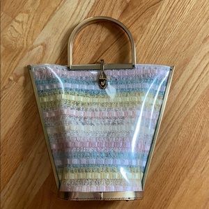 Vintage c1950-1960 pastel vinyl and brass purse